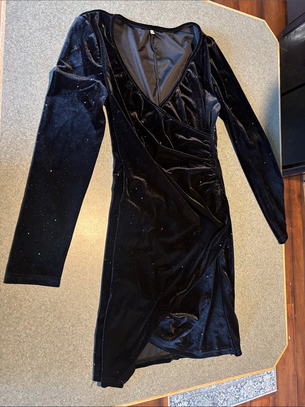 Amazon Black Velvet Long-Sleeve Wrap Dress with Sparkle